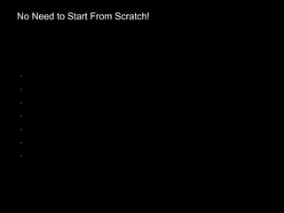 •
well-known superset of JSON
•
optimized for human readability
•
great for hierarchies
•
cruft-free
•
broad tooling base
•
extensible-ish
•
broad tooling base
No Need to Start From Scratch!
YAML
 