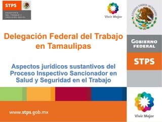 Aspectos jurídicos sustantivos del
Proceso Inspectivo Sancionador en
Salud y Seguridad en el Trabajo
Delegación Federal del Trabajo
en Tamaulipas
 