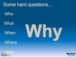 Some hard questions…WhoWhyWhatWhenWhereHow