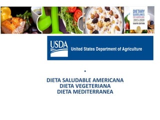 ▪
DIETA SALUDABLE AMERICANA
DIETA VEGETERIANA
DIETA MEDITERRANEA
 