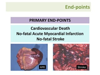 End-points
Cardiovascular Death
No-fatal Acute Myocardial Infarction
No-fatal Stroke
PRIMARY END-POINTS
AMI Stroke
 