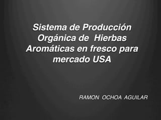 Sistema de Producción
Orgánica de Hierbas
Aromáticas en fresco para
mercado USA!
RAMON OCHOA AGUILAR!
!
 