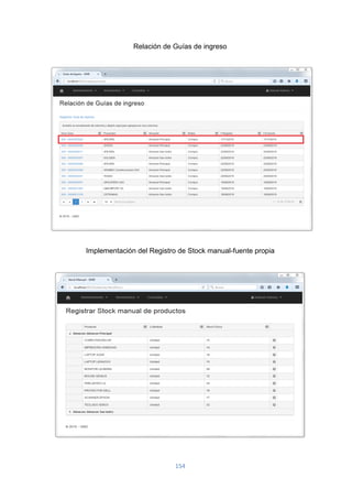 154
Relación de Guías de ingreso
Implementación del Registro de Stock manual-fuente propia
 