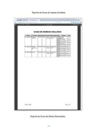 179
Reporte de Guías de Ingreso Anuladas
Reporte de Guías de Salida Rechazadas
 