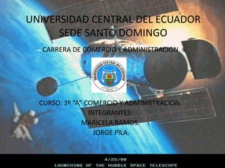UNIVERSIDAD CENTRAL DEL ECUADORSEDE SANTO DOMINGO CARRERA DE COMERCIO Y ADMINISTRACION CURSO: 3º “A” COMERCIO Y ADMINISTRACION. INTEGRANTES: MARICELA RAMOS.  JORGE PILA. 