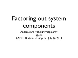 Factoring out system
components
Andreas Ehn <ehn@wrapp.com>
@ehn
RAMP | Budapest, Hungary | July 12, 2013
 
