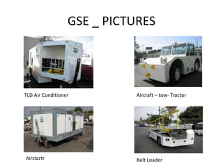 GSE _ PICTURES
TLD Air Conditioner
Airstartr
Aircraft – tow- Tractor
Belt Loader
 