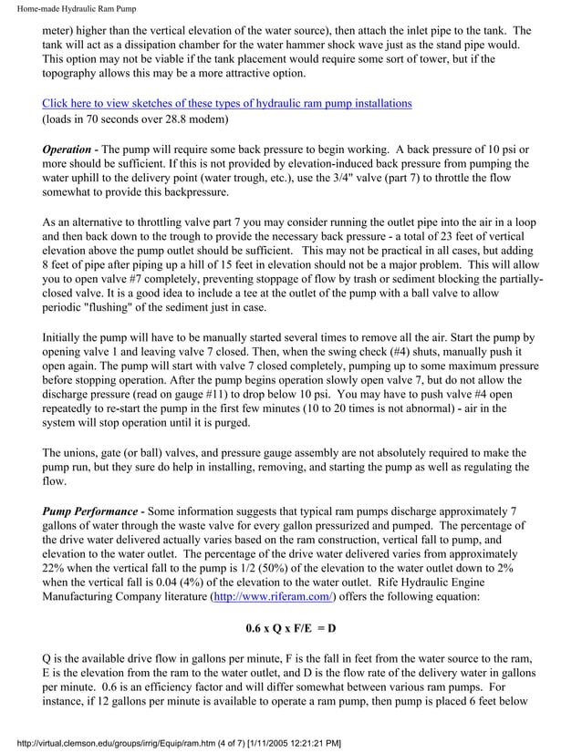HomeMade Hydraulic Ram Pump Clemson University