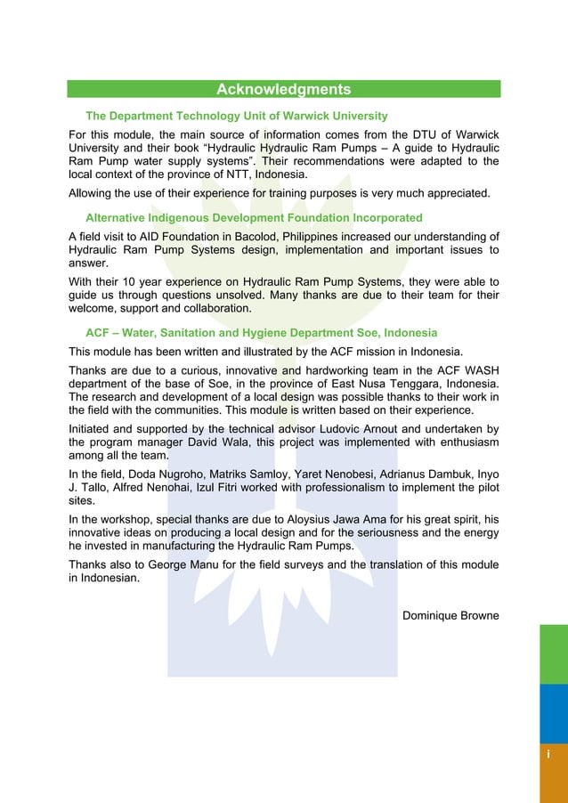 Ram Pump Design, Sizing, Construction and Maintenance of GravityFed