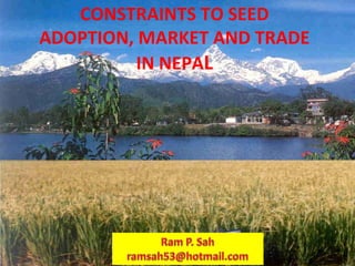 1
Ram P. Sah,
Nepal Agriculture Research Council (NARC)
Singh Durbar Plaza, Kathmandu
CONSTRAINTS TO SEED
ADOPTION, MARKET AND TRADE
IN NEPAL
 
