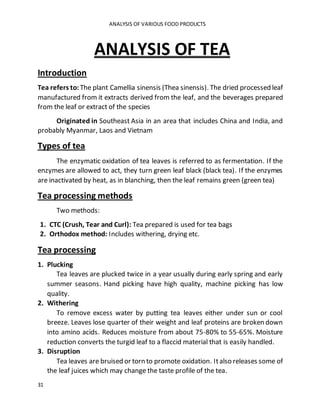 Tea Analysis Example Analysis of various food | DOCX