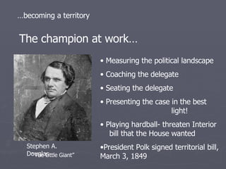 The champion at work… … becoming a territory <ul><li>Measuring the political landscape </li></ul><ul><li>Coaching the dele...