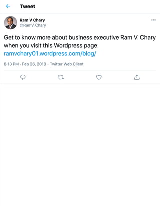 Get to know more about business executive Ram V CHary when you visit his Wordpress Page