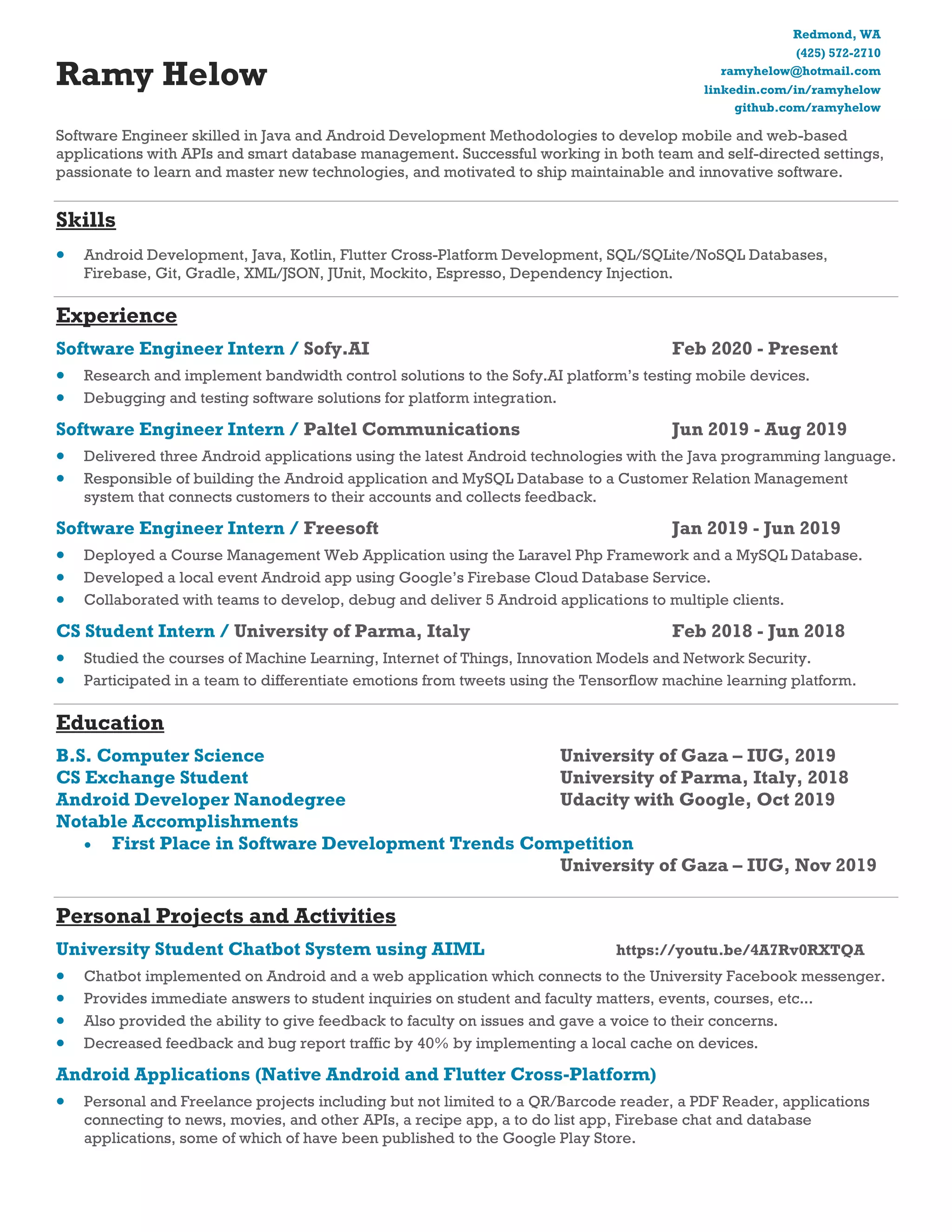 Ramy Helow - Software Engineer Resume | PDF