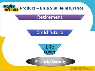  Premium term: 22 yearsProduct – Birla Sunlife insurance Waiver of Premium**:If the insured person turns incapable to pay the remaining premiums in the event of financial difficulties due to an illness or accident, then the company not only waives off all future premiums but also keeps the policy features intact benefiting the insured person both on survival or other wise.For eg., Mr . X has a term of 20 years term for premium payment. After 10 years, if he is incapacitated for some reason, the insurance company will waive off premiums for the next 10 years. But will keep all the benefits intact benefiting the insured person both on survival or other wise.