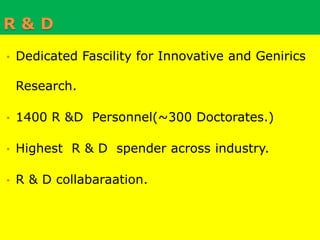 R & DDedicated Fascility for Innovative and Genirics Research.