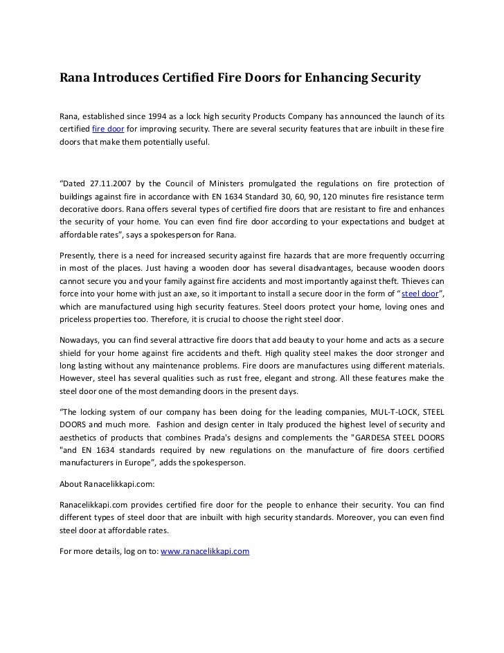Rana Introduces Certified Fire Doors For Enhancing Security