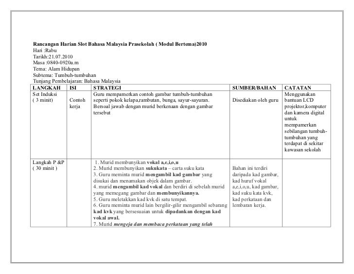 Contoh Refleksi Rph Prasekolah Yang Ni Contoh Refleksi Subjek Bahasa