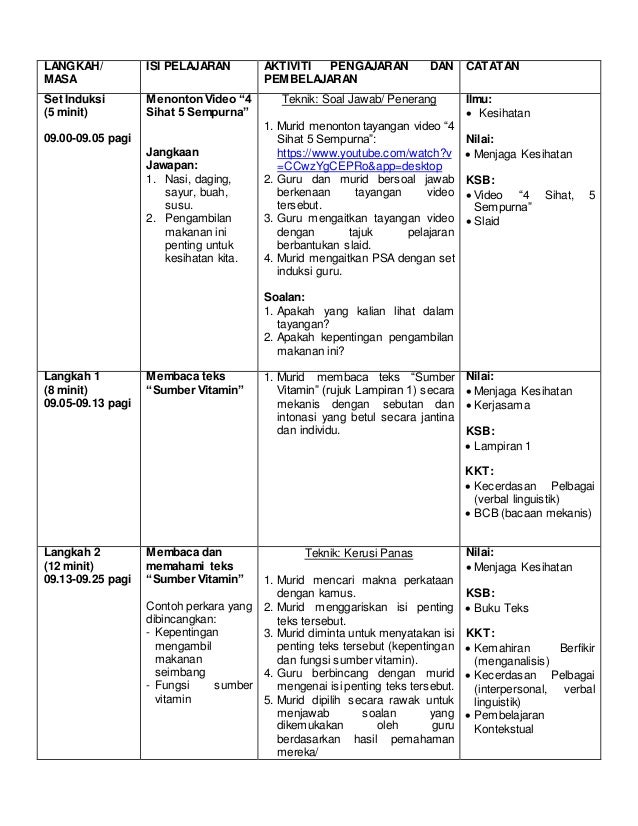 Rancangan pelajaran harian kssr tahun 4