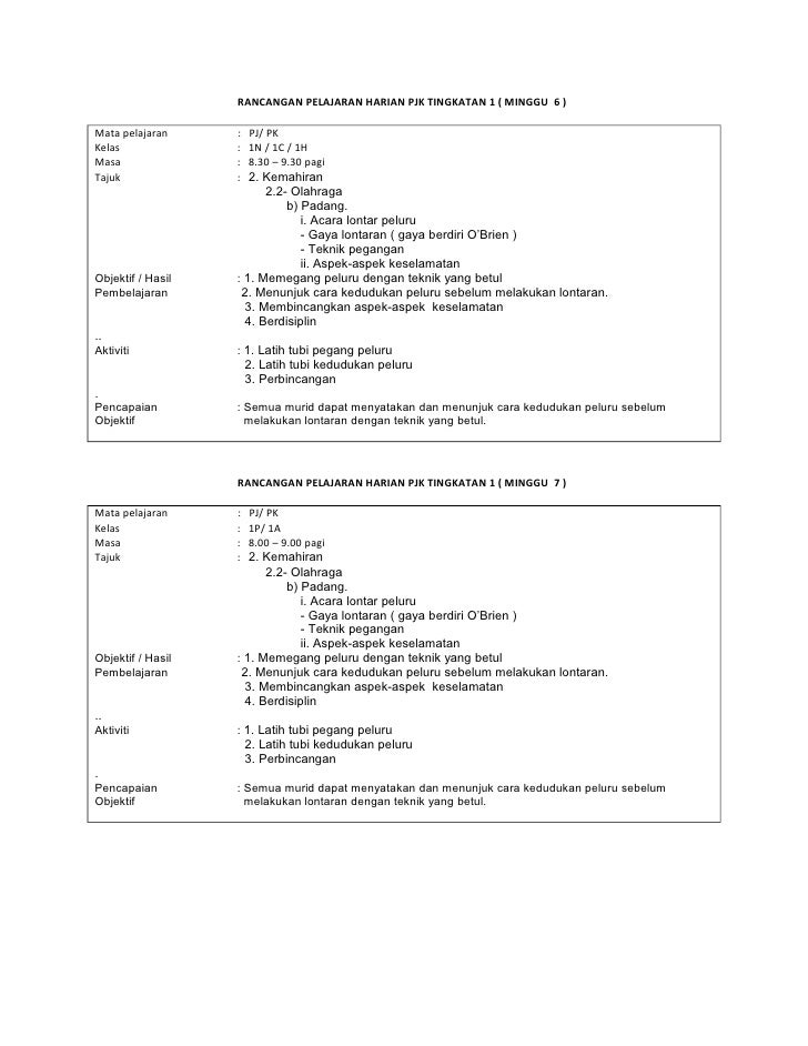Rancangan pelajaran harian pjk tingkatan 5 (minggu 6 7 )