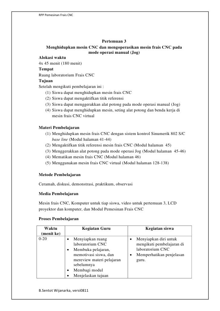 Rancangan Pelaksanaan Pelatihan Pembelajaran Cnc