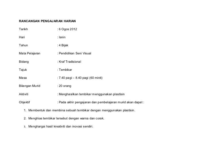 Rancangan Pengajaran Harian Mengenal Kraf Tradisional