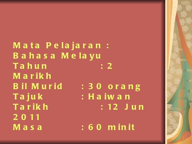 RANCANGAN PENGAJARAN HARIAN BAHASA MELAYU TAHUN 2