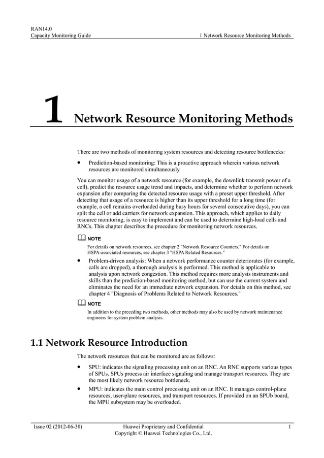 RAN capacity monitoring guide Huawei Telecom | PDF