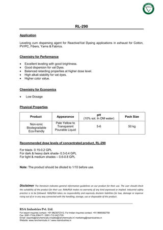 RAN Chemicals - Textile - Levelling - Cotton - Lubricating - Leveling ...