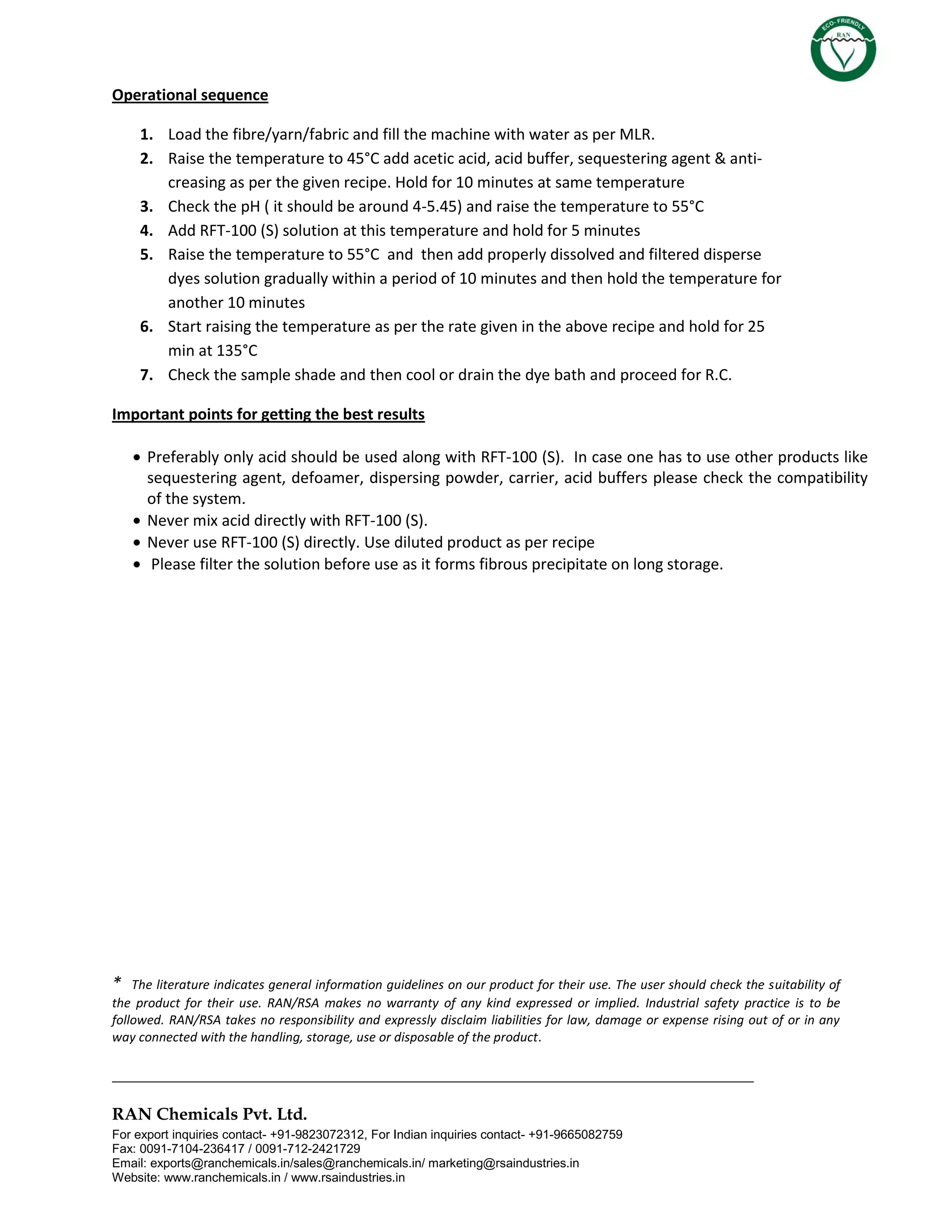 RAN Chemicals - Textile - Levelling - Polyester - Dispersing Leveling ...