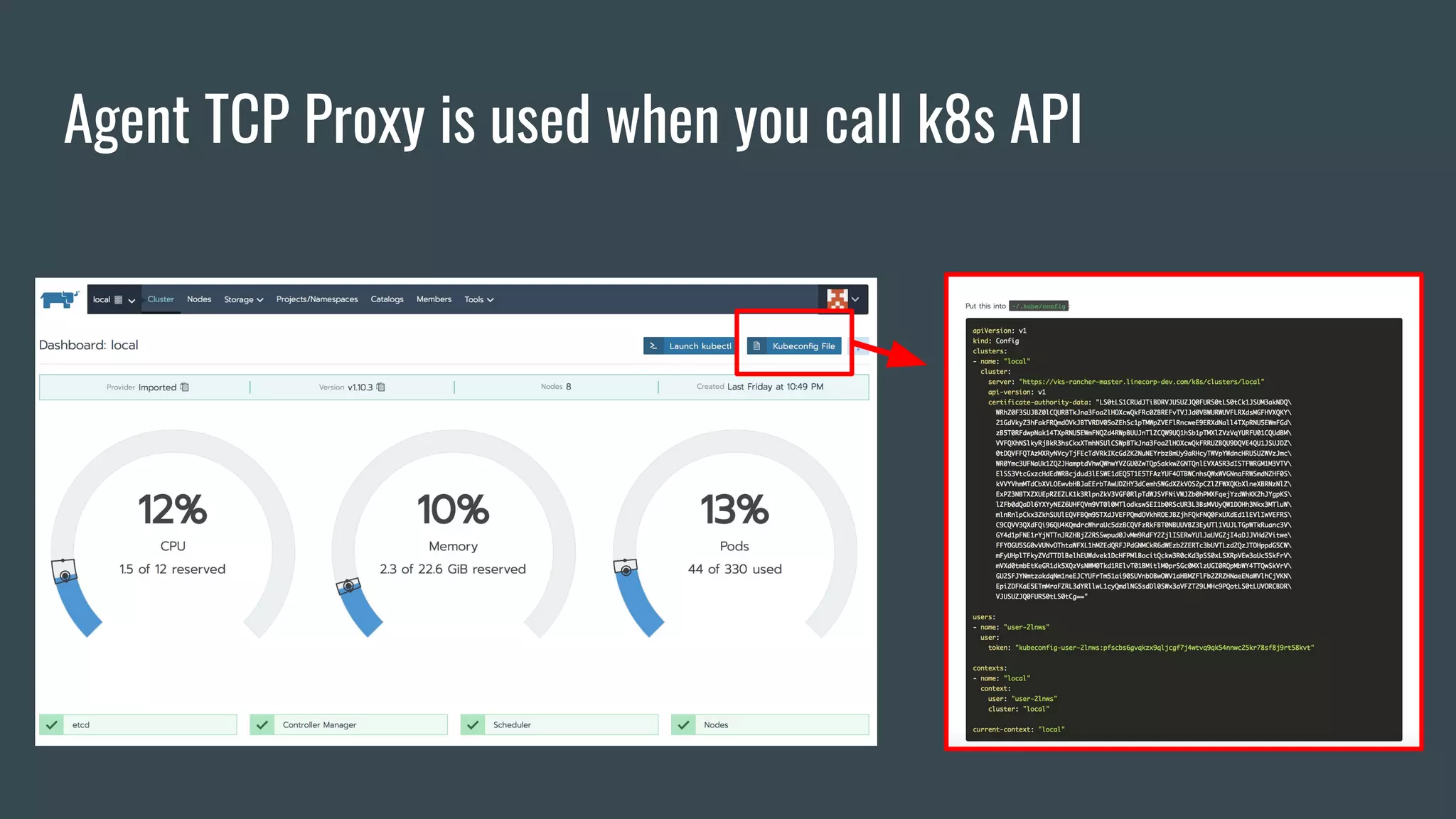 Agent TCP Proxy is used when you call k8s API
 