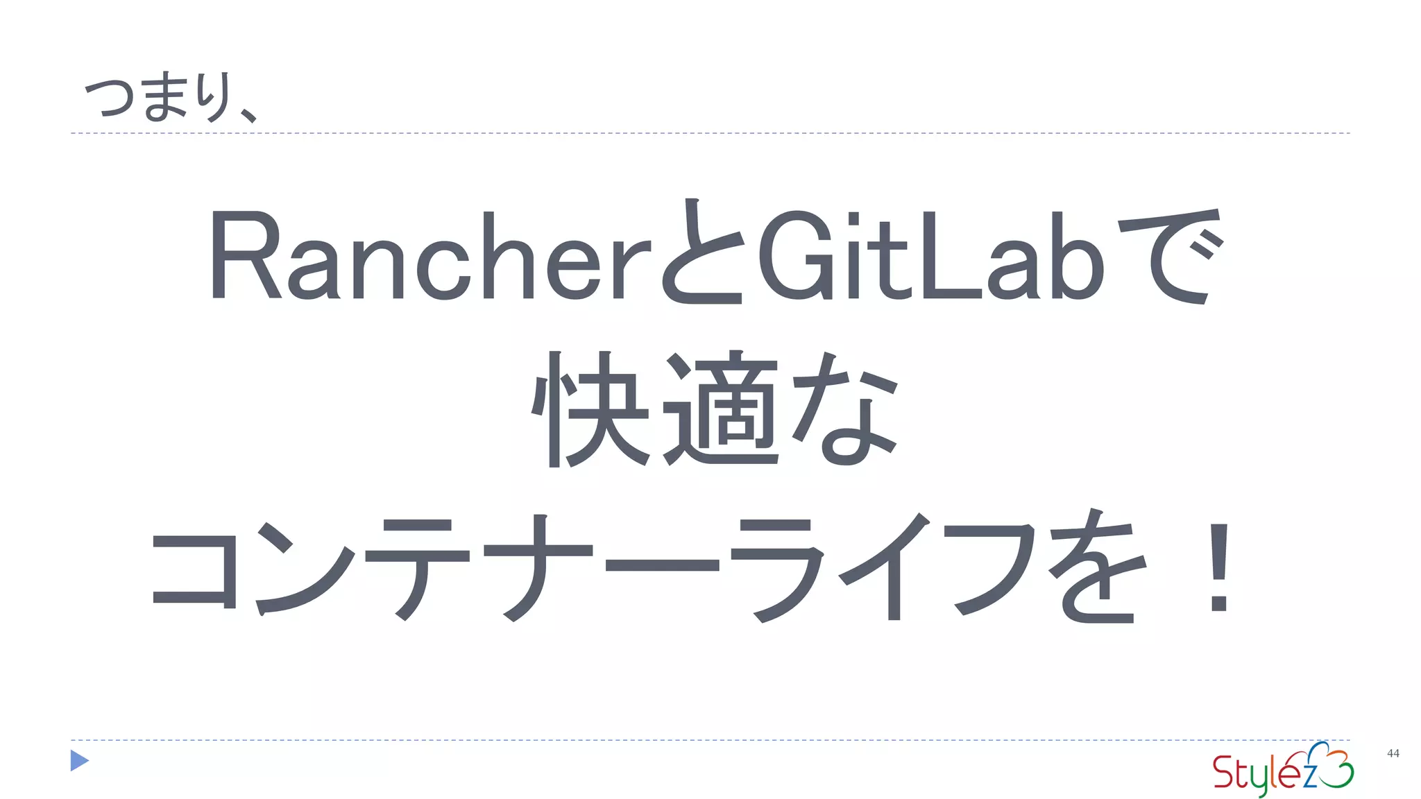つまり、
44
RancherとGitLabで
快適な
コンテナーライフを！
 
