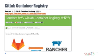 37
Rancher から GitLab Container Registry を使う
http://qiita.com/ynott/items/823d9b3c7275dbd49ae7
GitLab Container Registry
 