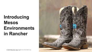 © 2015 Rancher Labs, Inc.© 2016 Rancher Labs, Inc .#ranchermeetup
Introducing
Mesos
Environments
in Rancher
 