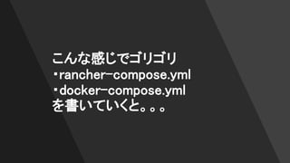 こんな感じでゴリゴリ
・rancher-compose.yml
・docker-compose.yml
を書いていくと。。。
 
