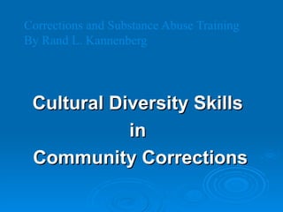 Corrections and Substance Abuse Training By Rand L. Kannenberg Cultural Diversity Skills  in  Community Corrections 