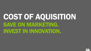 COST OF ACQUISITION
SAVE ON MARKETING.
INVEST IN INNOVATION.
 