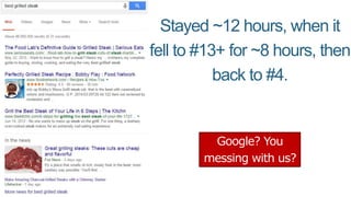 Stayed ~12 hours, when it
fell to #13+ for ~8 hours, then
back to #4.
Google? You
messing with us?
 