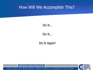 How Will We Accomplish This?
Do It…
Do It…
Do It Again!
 