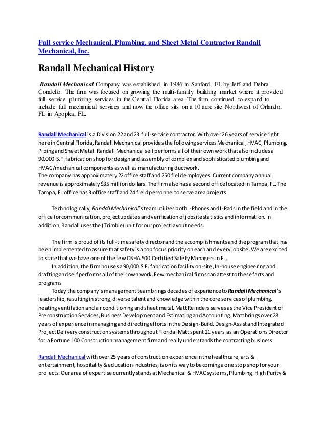 Randall mechanical history