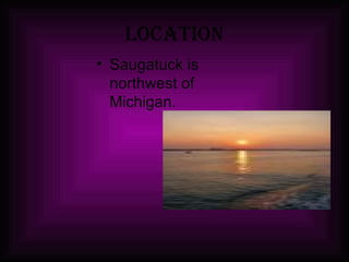 location Saugatuck is northwest of Michigan. 