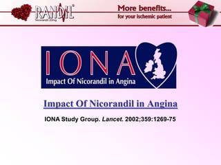 Impact Of Nicorandil in Angina
IONA Study Group. Lancet. 2002;359:1269-75
 