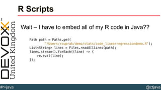 @ctjava#r+java
R Scripts
Wait – I have to embed all of my R code in Java??
 