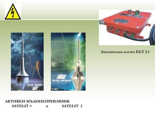 АКТИВЕН МЪЛНИЕПРИЕМНИК
SATELIT + и SATELIT 3
 
Заземителна клетка EGT 3.1
 