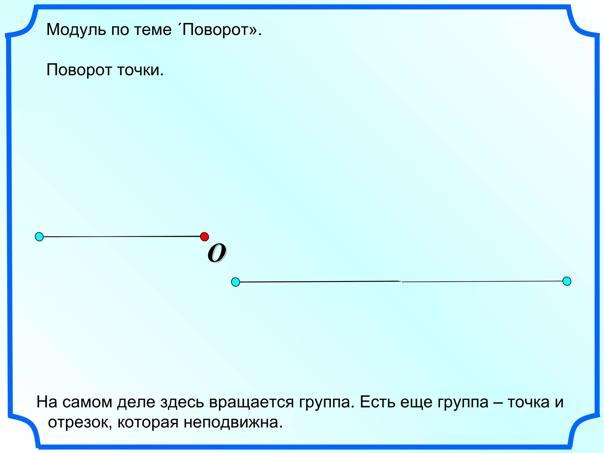 O Модуль по теме «Поворот». Поворот точки. На самом деле здесь вращается группа. Есть еще группа – точка и отрезок, которая неподвижна. 