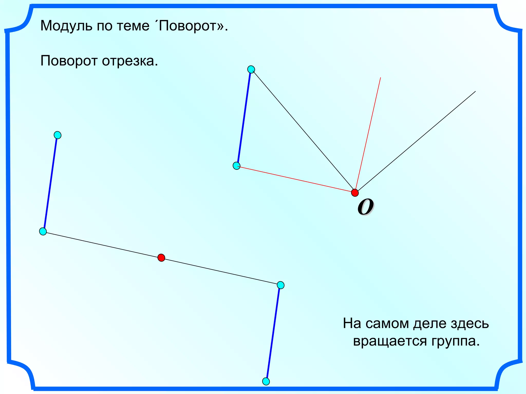 Модуль по теме «Поворот». Поворот отрезка. O На самом деле здесь вращается группа. 