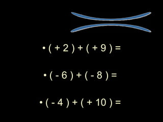 ( + 2 ) + ( + 9 ) = ( - 6 ) + ( - 8 ) =  ( - 4 ) + ( + 10 ) =  احسبي ما يلي: 