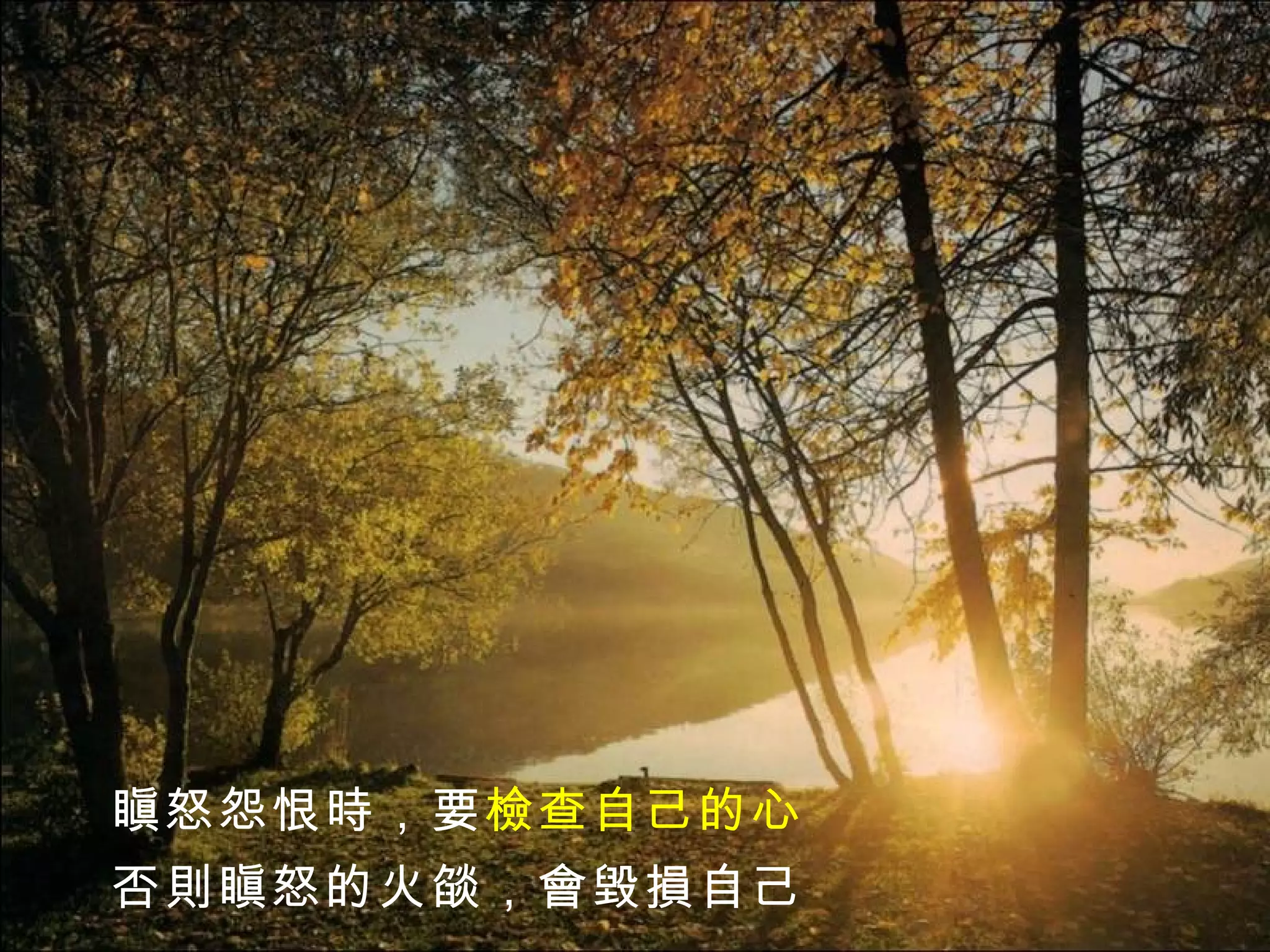 瞋怒怨恨時，要 檢查自己的心 否則瞋怒的火燄，會毀損自己 