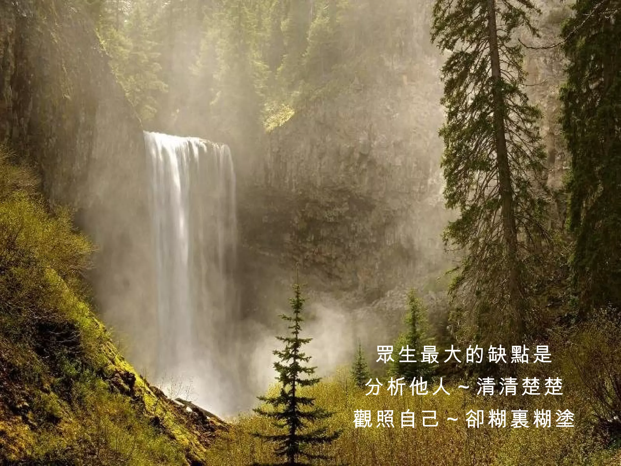 眾生最大的缺點是 分析他人～清清楚楚 觀照自己～卻糊裏糊塗 