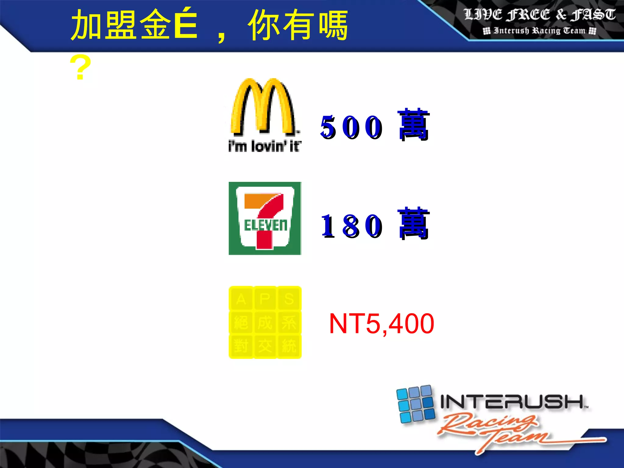 創始會員權益 / 每月 3600 元 500 萬 180 萬 NT5,400 加盟金… ,  你有嗎 ? 